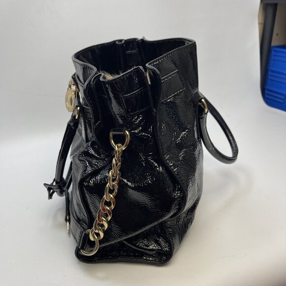 Michael Kors Hamilton Large Saffiano Leather Bag Golden Padlock & Key Black - Picture 8 of 14